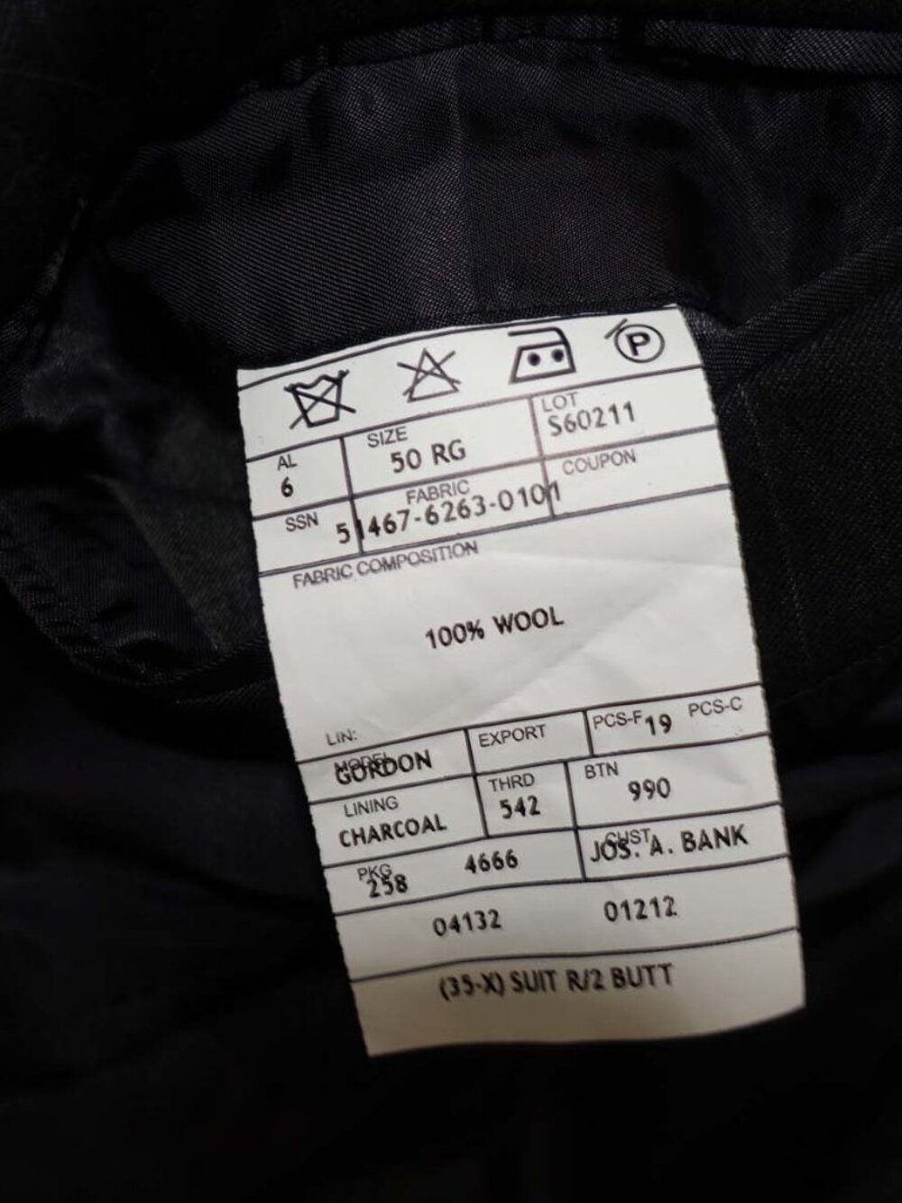 Jos. A. Bank Men's Pinstripe 2 Button Suit Size 50 Regular 46 x 30 Charcoal Gray - Picture 13 of 13